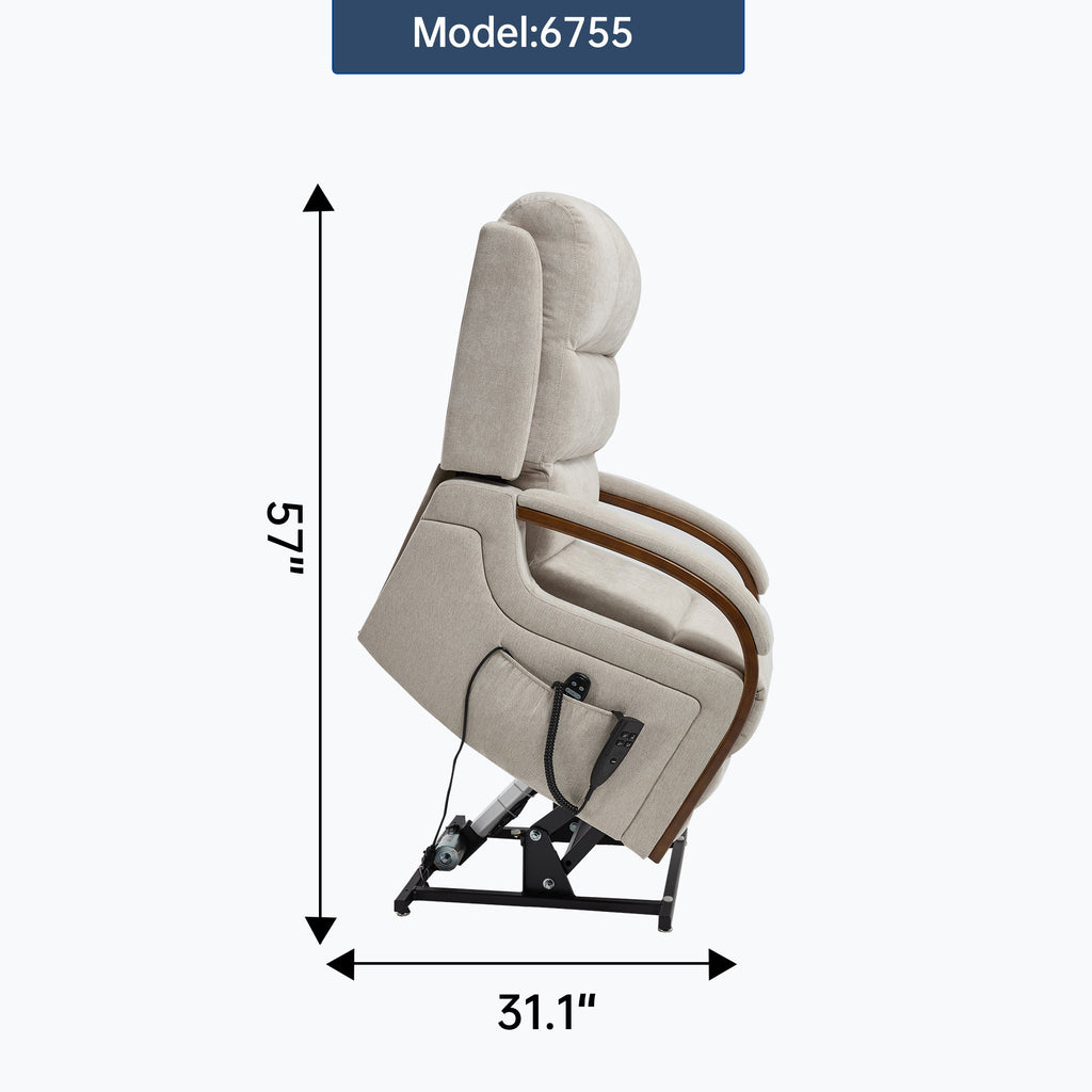 Power Beige Chenille Lift Recliner Chair Dual Motor 350 LBS