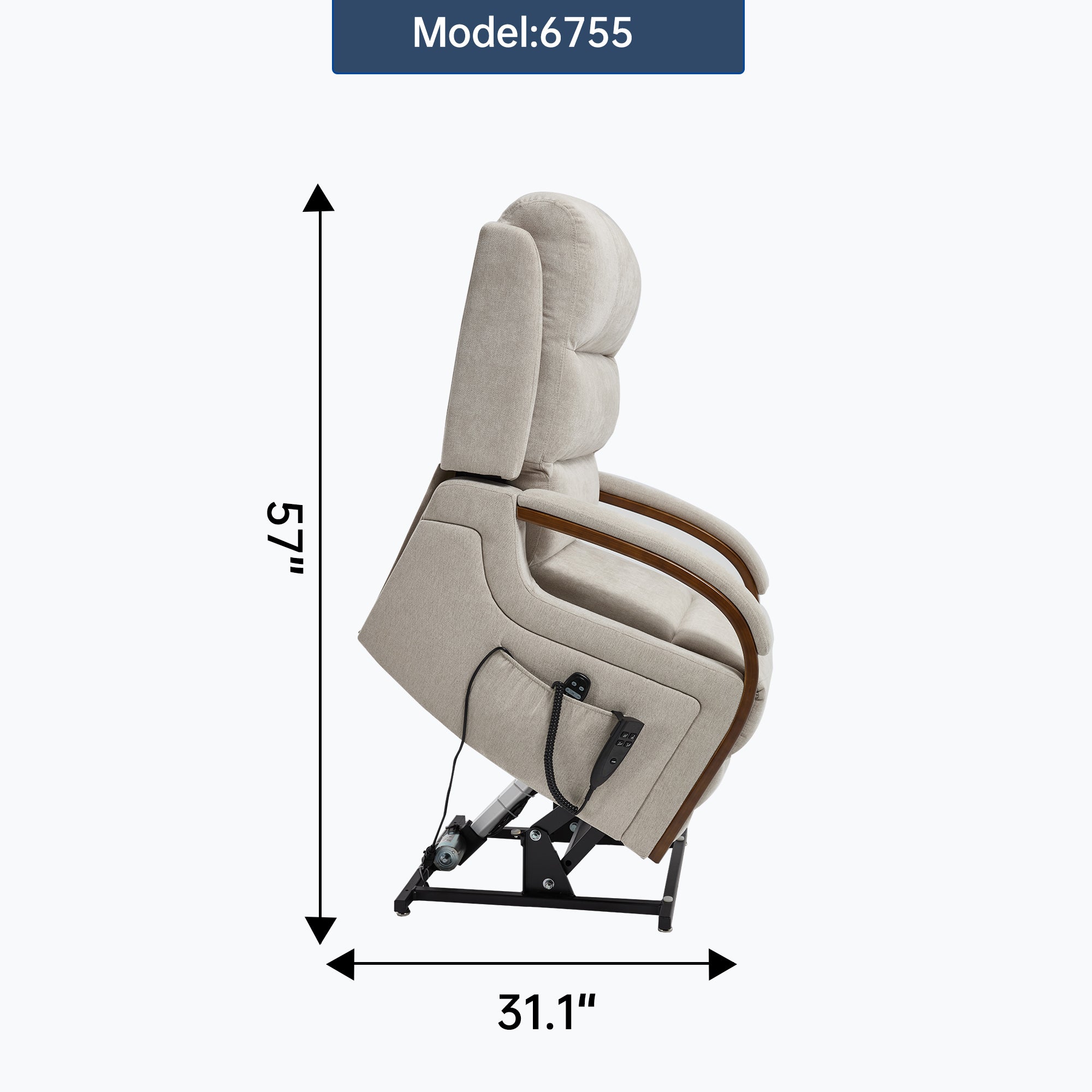 Power Beige Chenille Lift Recliner Chair Dual Motor 350 LBS