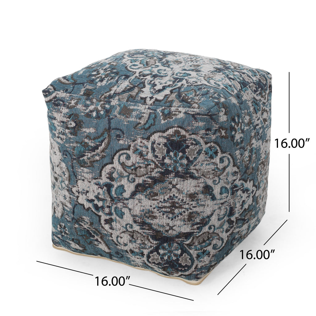 Blue Square Pouf Ottoman Floor Cushion 16x16x16