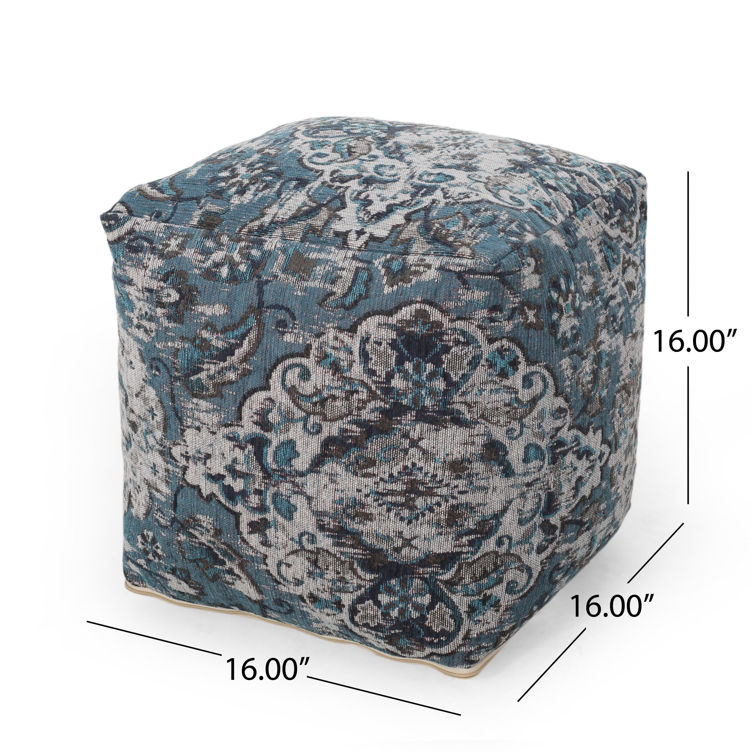 Blue Square Pouf Ottoman Floor Cushion 16x16x16