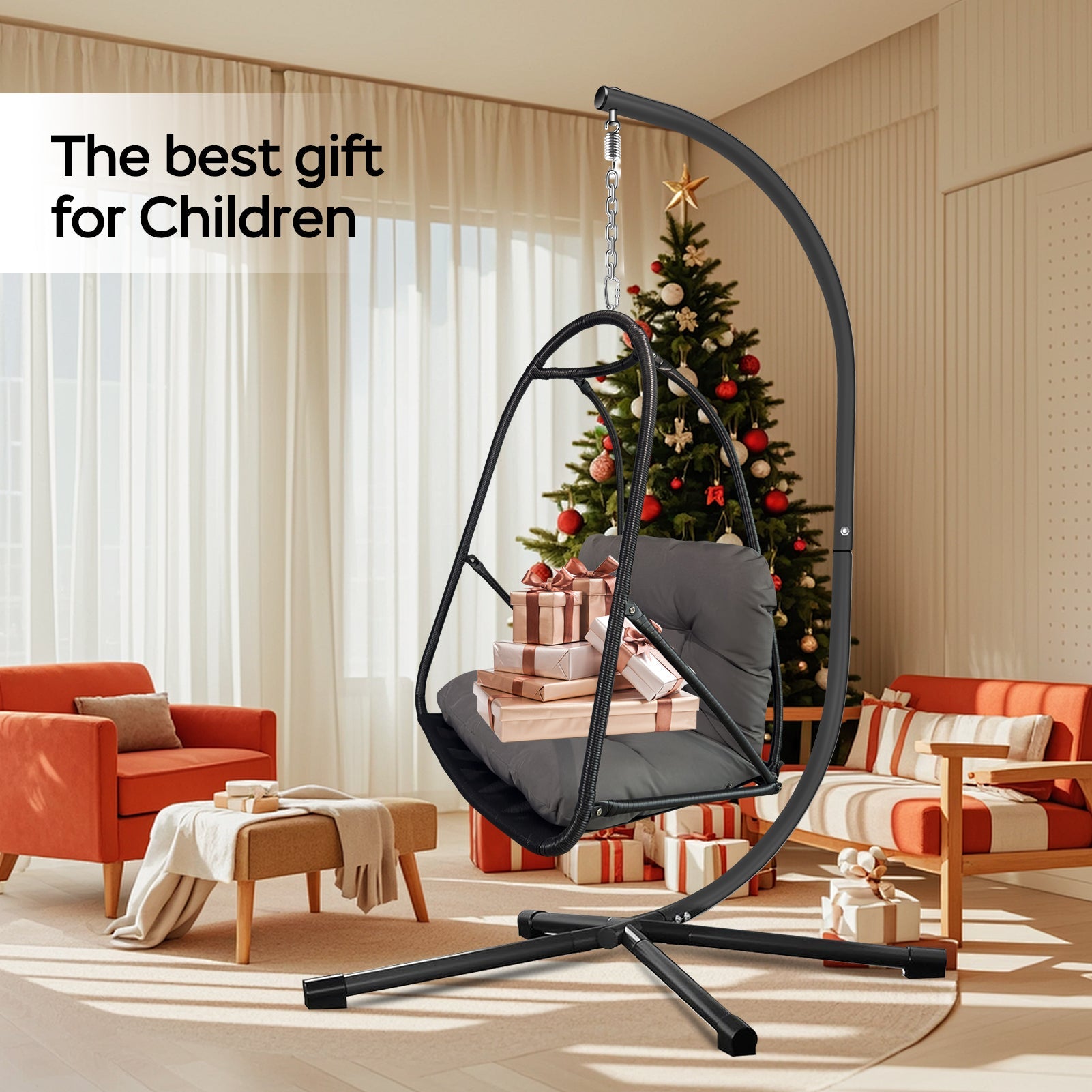 Wicker Rattan Swing Egg Chair with Stand Indoor Outdoor