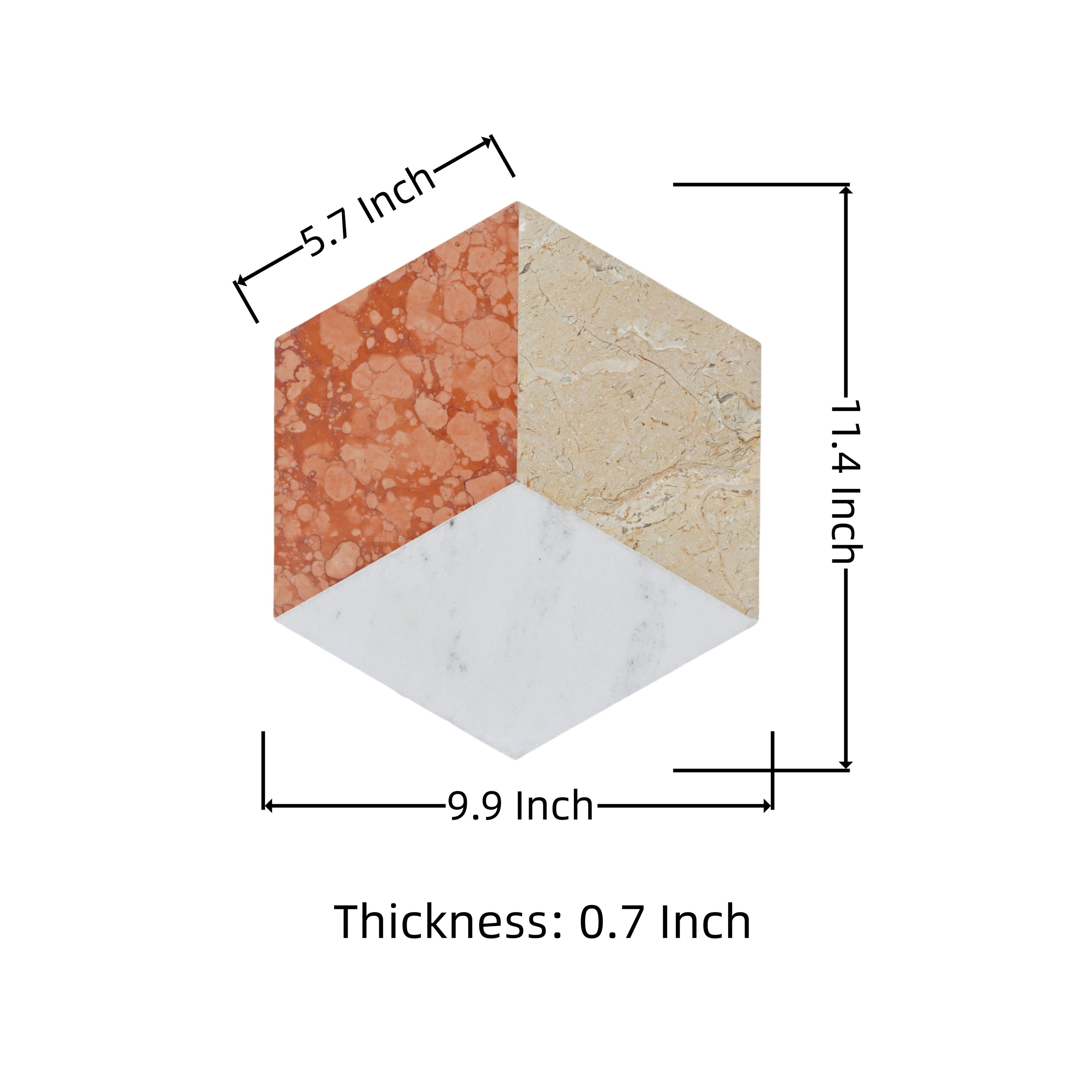 Hexagon Polished Marble Floor Wall Tiles White Gold Red