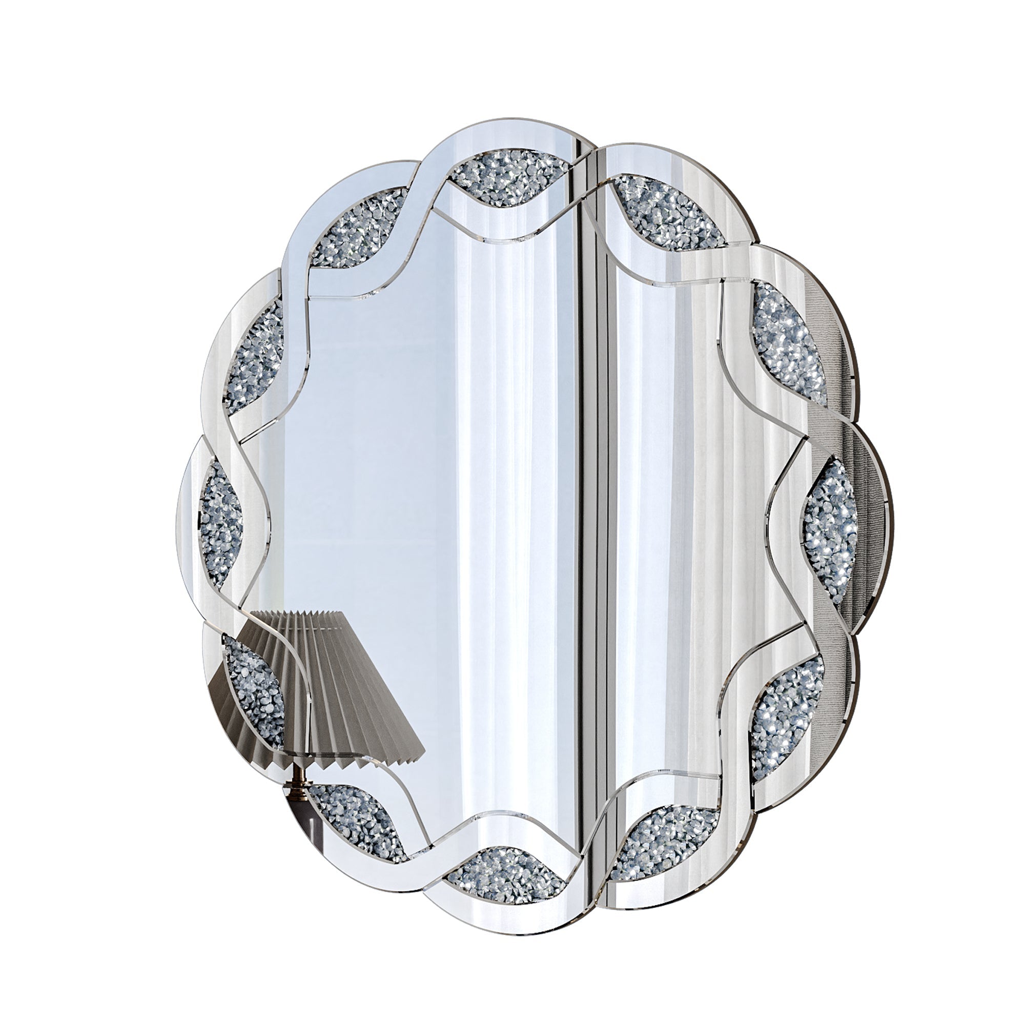 31.5" Silver Wave Diamond Round Wall Mirror
