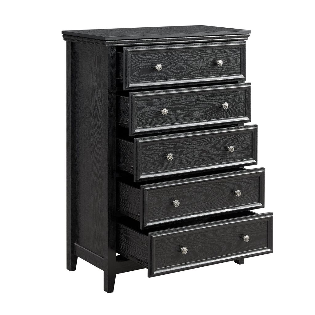 Black 5 Drawer Dresser Chest Cabinet Storage Organizer