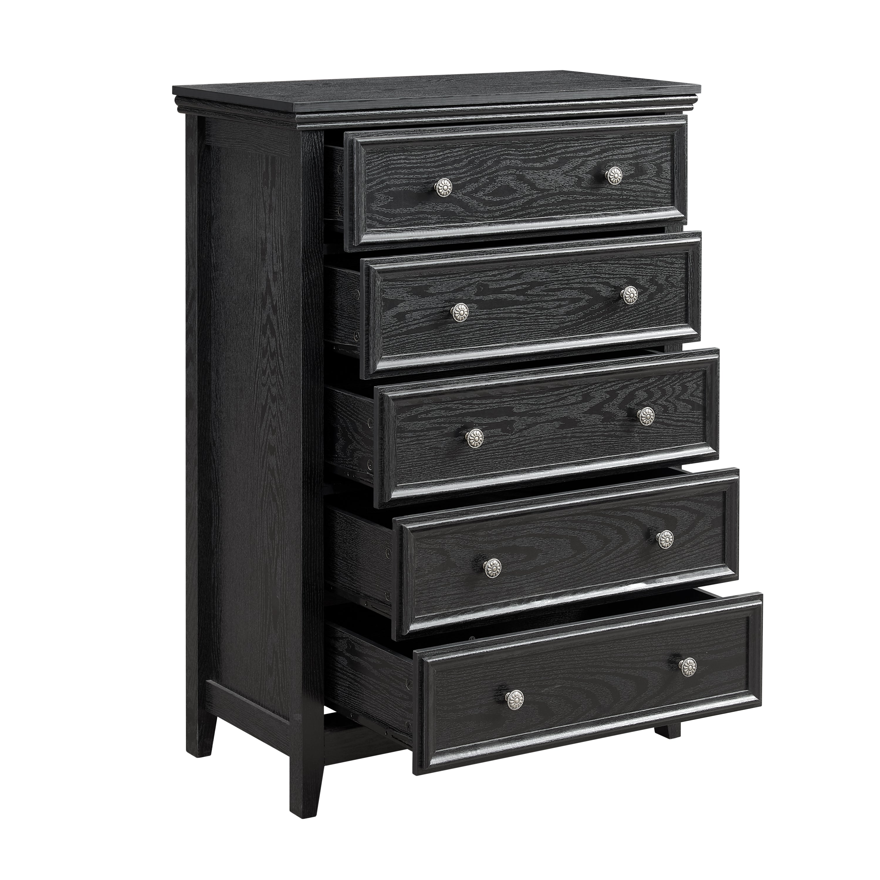Black 5 Drawer Dresser Chest Cabinet Storage Organizer