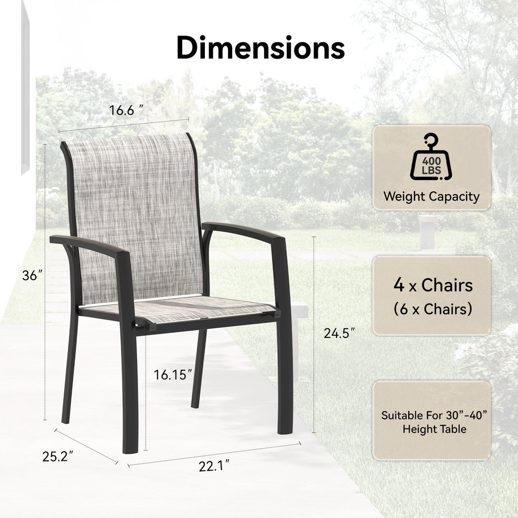 Set of 2 Metal Outdoor Dining Chairs, Black, All Weather