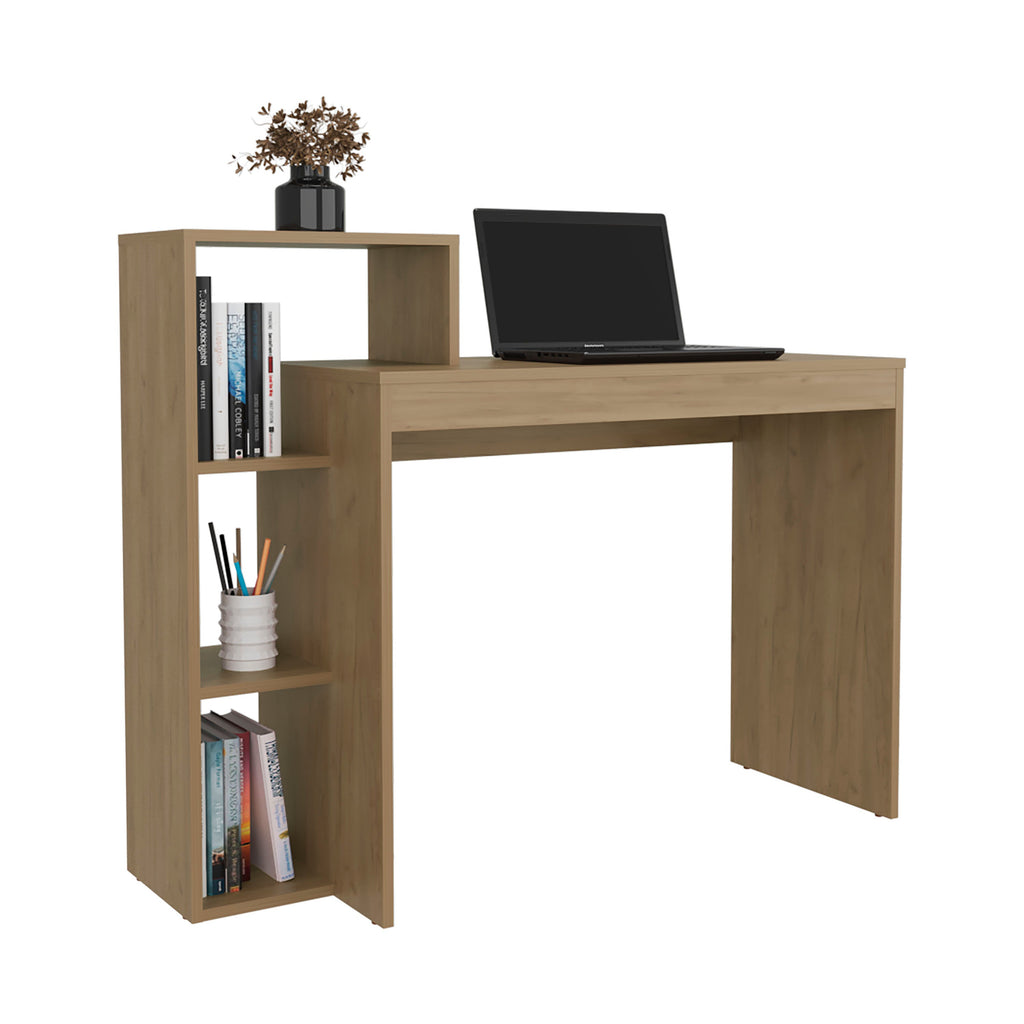 43in Wide Four Shelves Writing Desk, Home Office, Living Room, Natural Oak