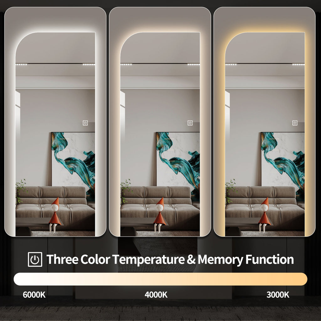 LED Full Length Wall Mirror 65" x 21" Dimmable Silver