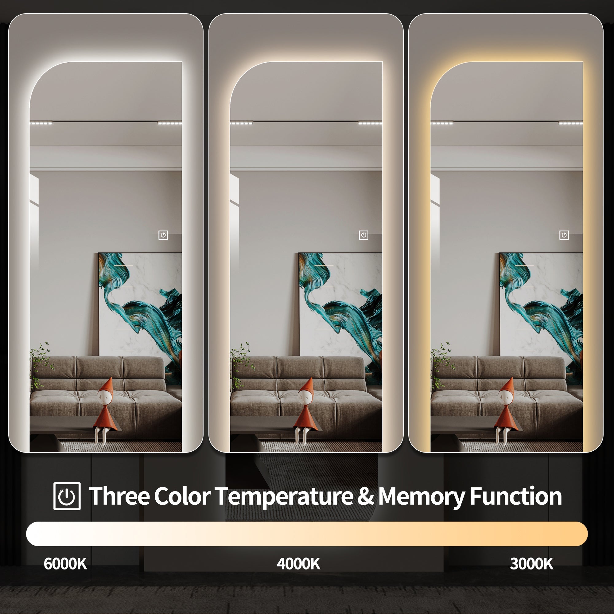 LED Full Length Wall Mirror 65" x 21" Dimmable Silver