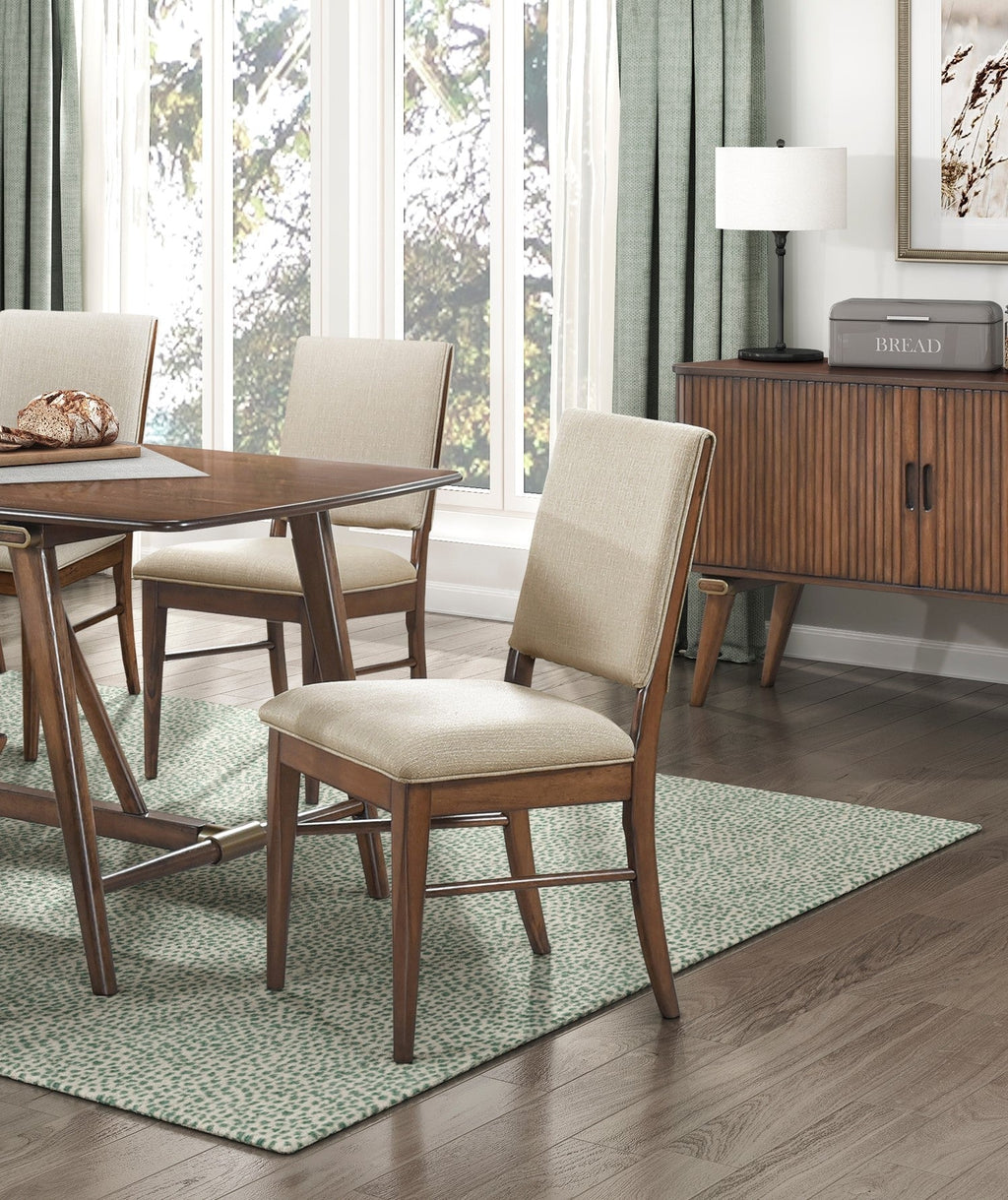 6pc Dining Set Table Bench 4 Side Chairs Brown Wood