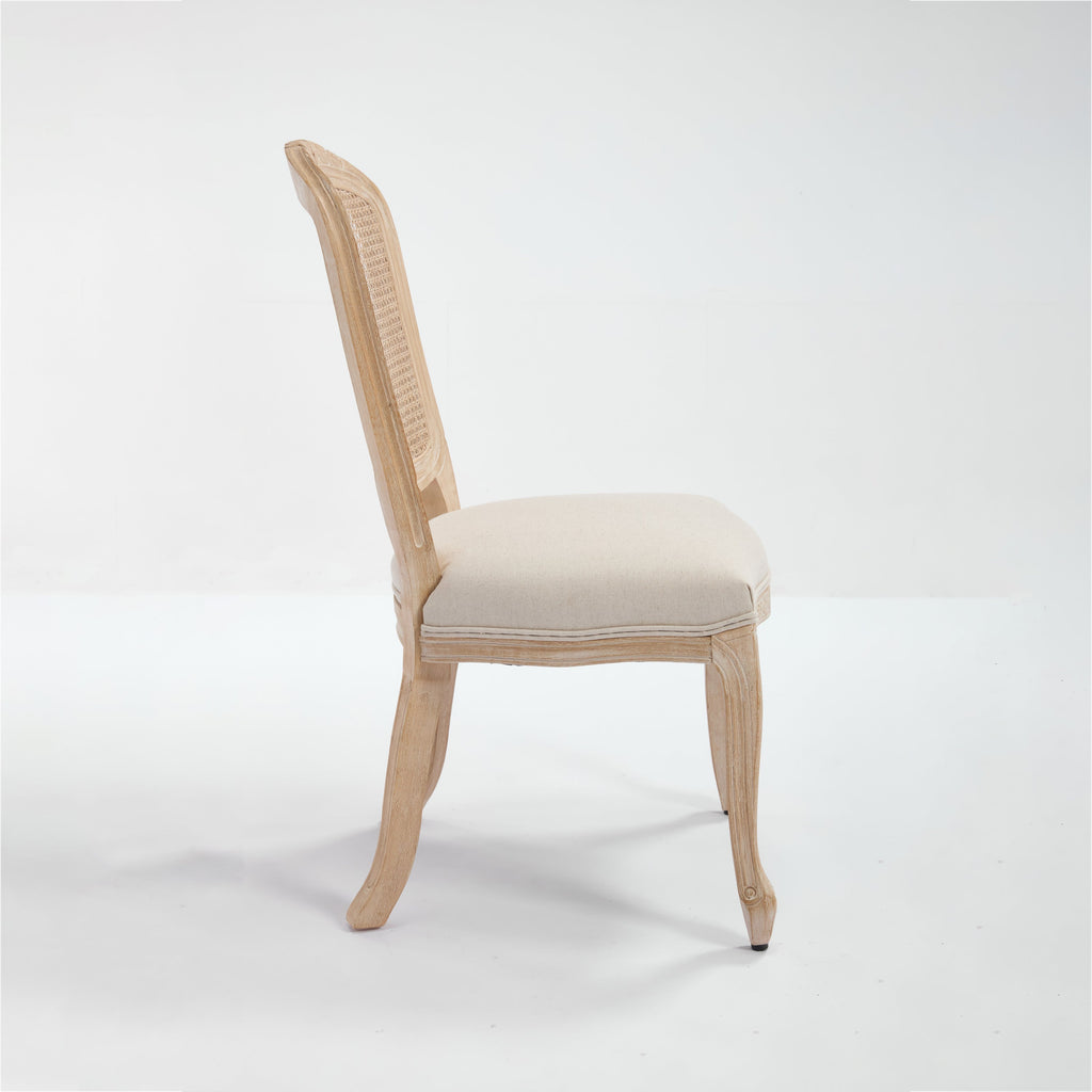 French Country Upholstered Dining Chairs Set of 2, Beige