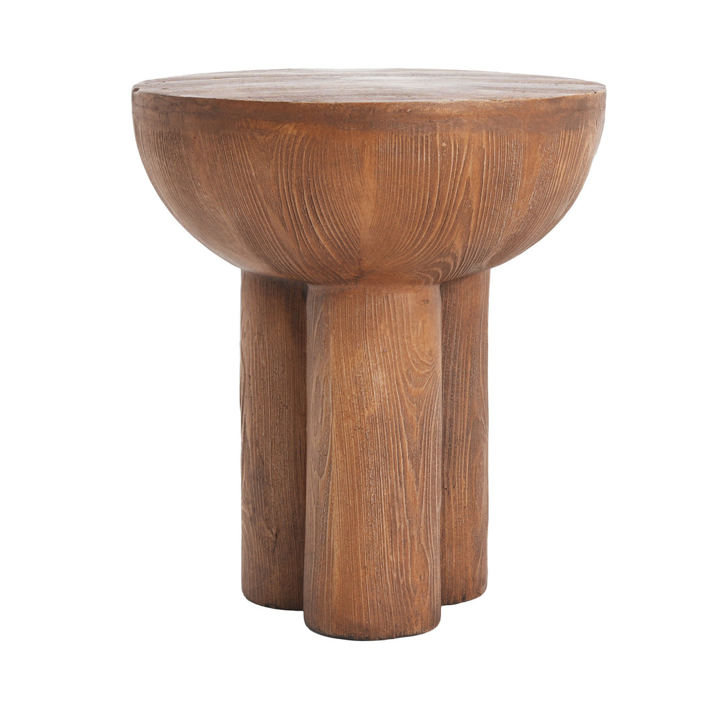Iris Outdoor Round MGO Side Table Brown Wood-Grain Three-Leg