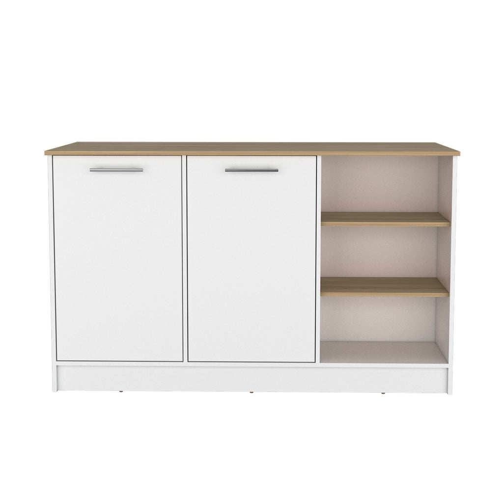 Ginger Kitchen Island with 3 Shelves and 2-Door Cabinets