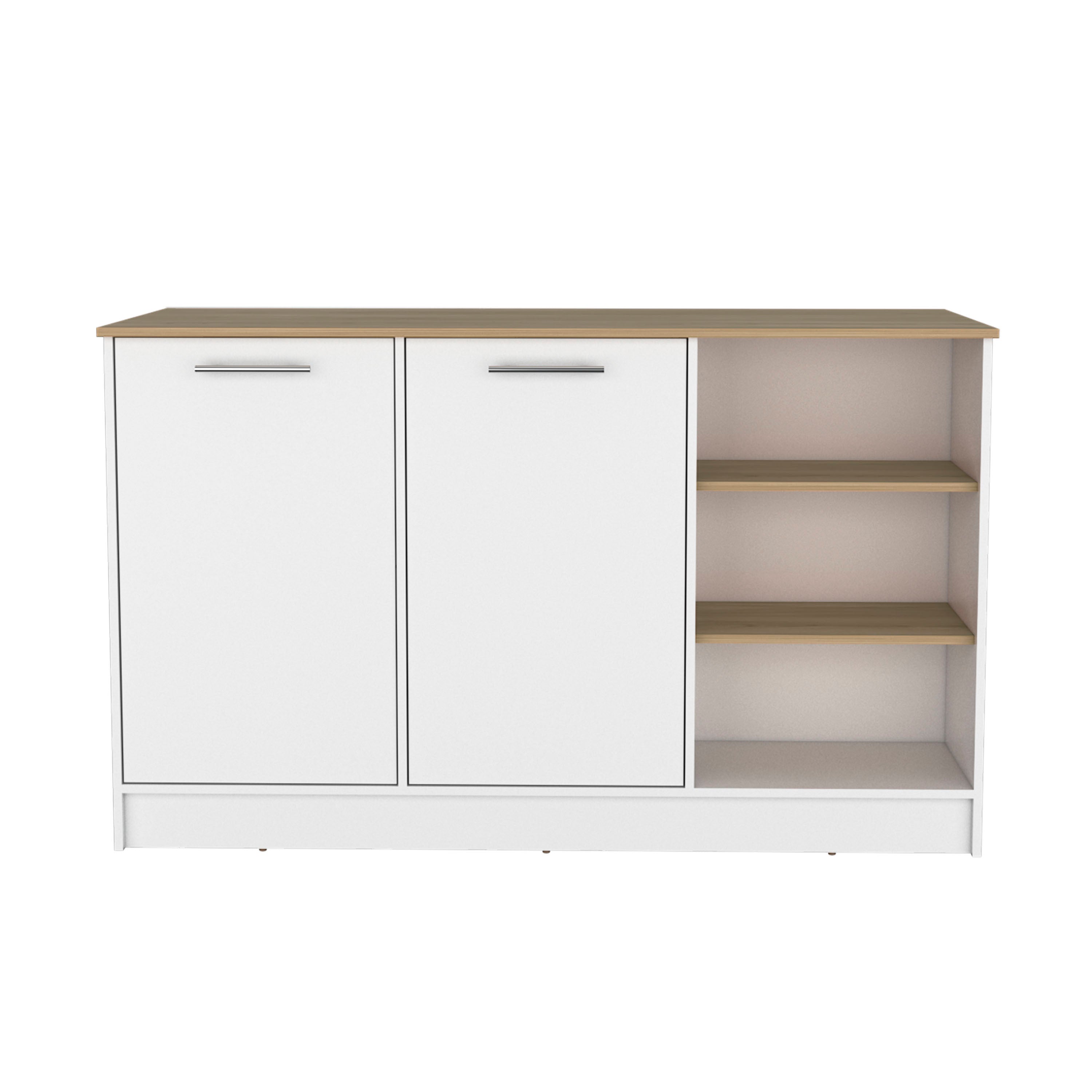 Ginger Kitchen Island with 3 Shelves and 2-Door Cabinets