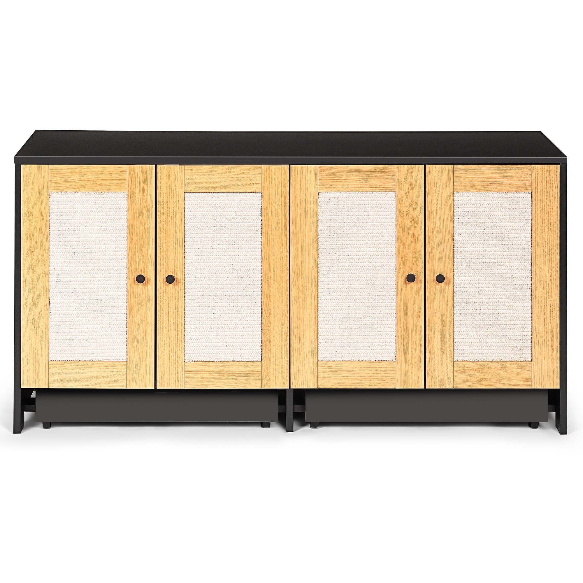 Black Double Litter Box Enclosure with Rattan Doors
