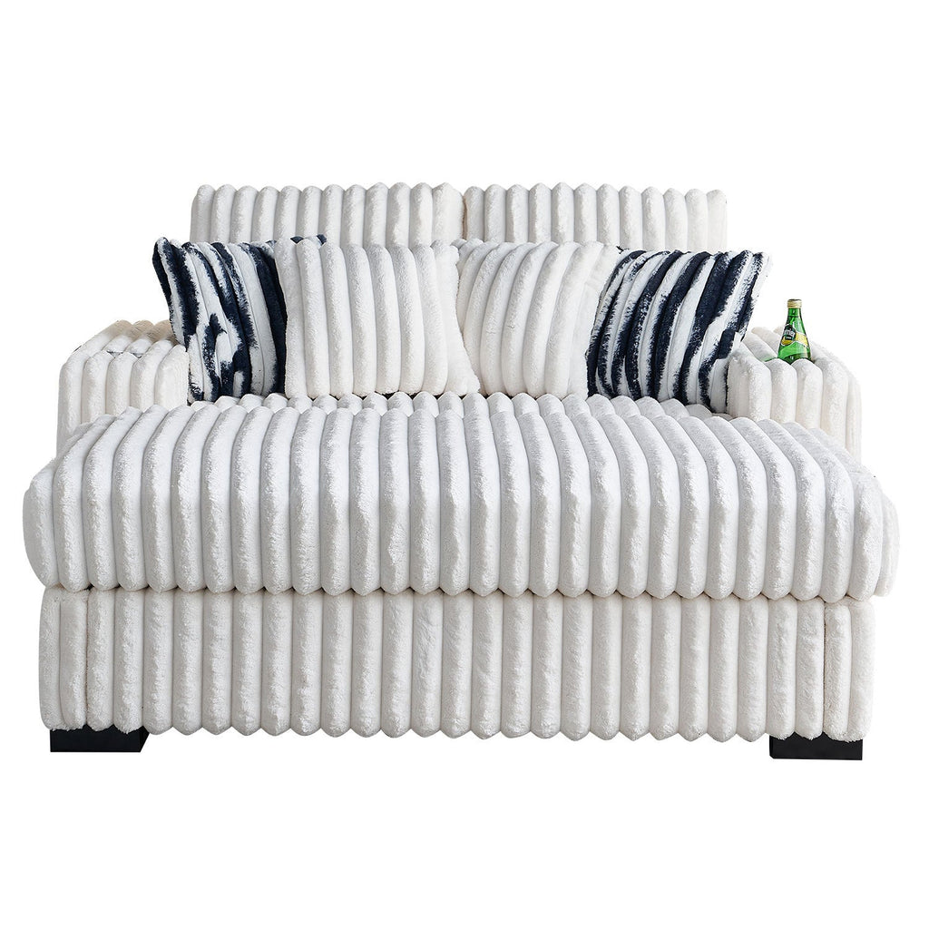 Beige Square Arm Loveseat with Ottoman and Pillows 61.42