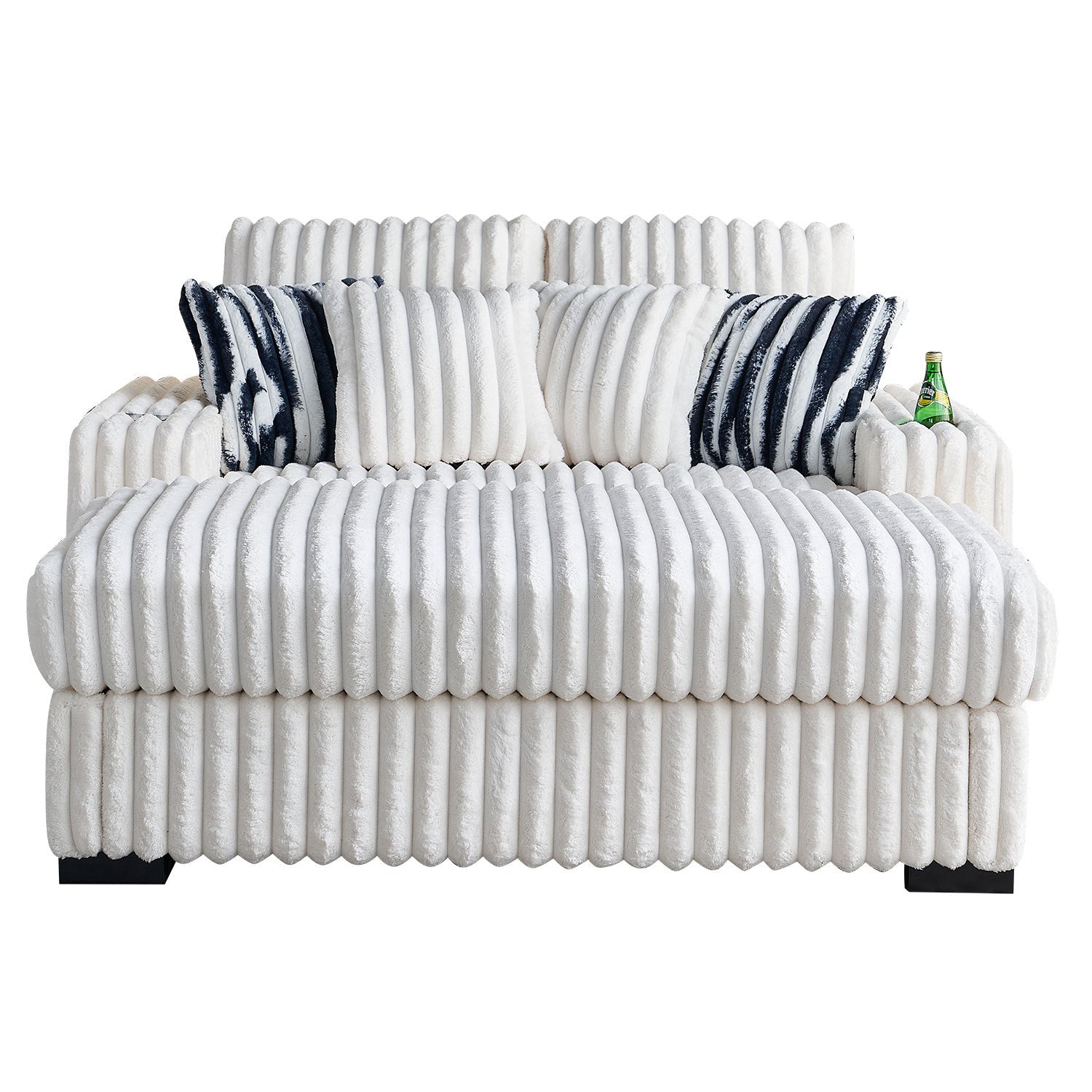 Beige Square Arm Loveseat with Ottoman and Pillows 61.42