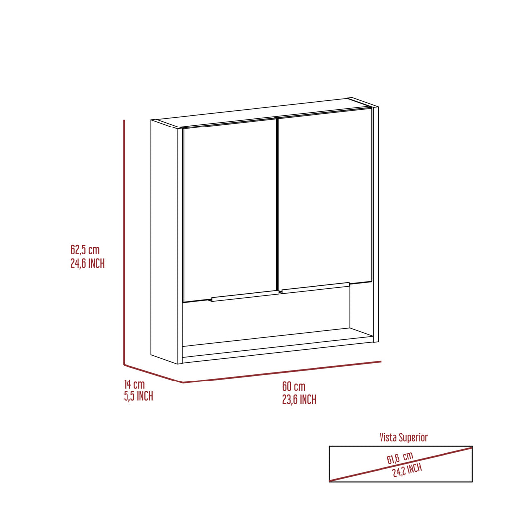 White Mirror Cabinet with Shelves and Double Doors