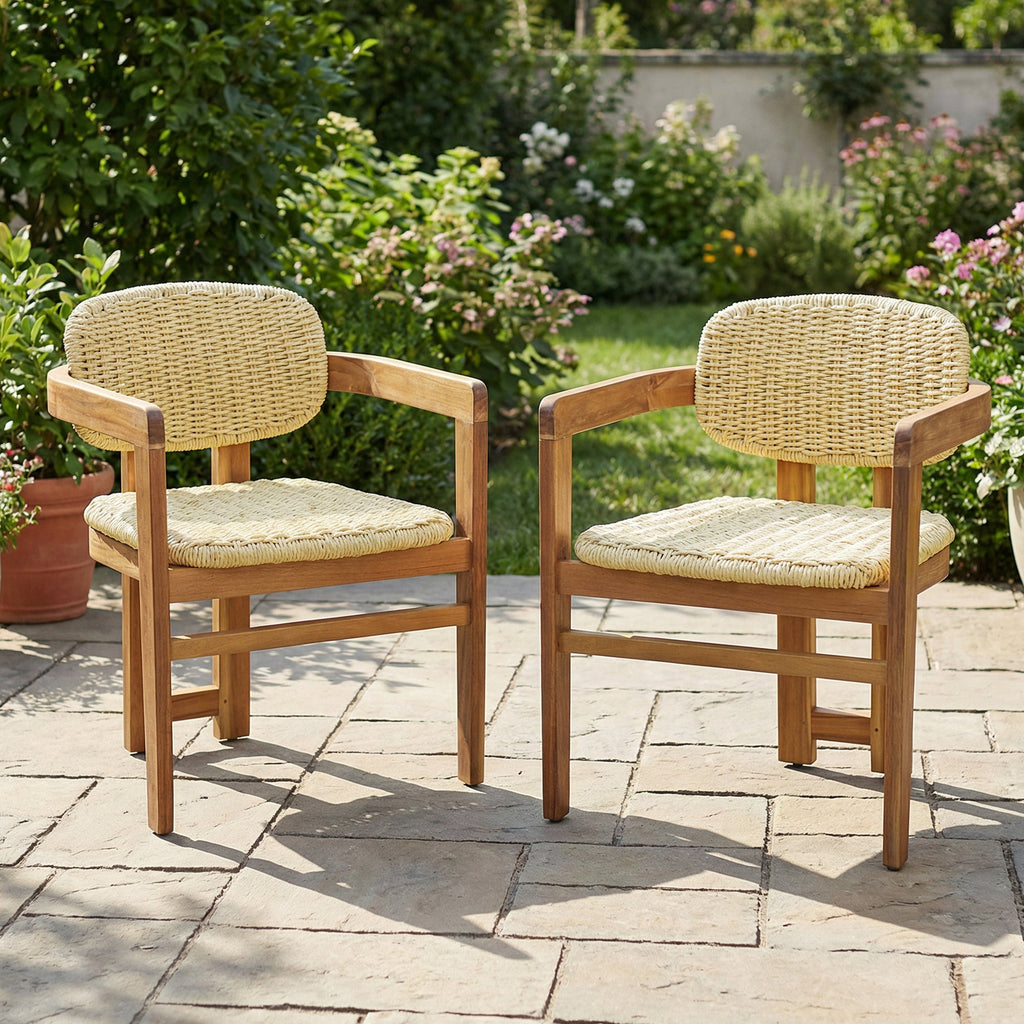 Outdoor Woven Rattan Accent Chairs Set - 2 Person Patio Seating