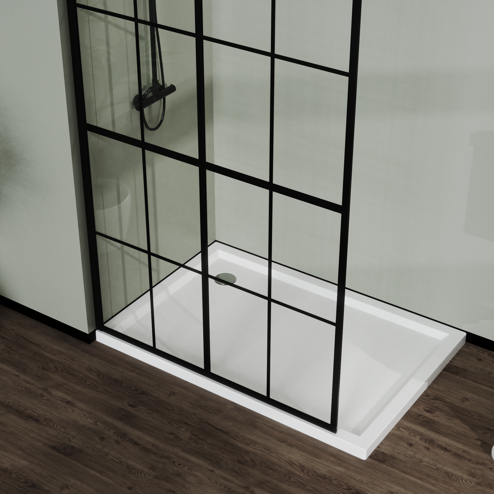 46' X 72' Shower Screen for Walk-in Wet-room Black Full-frame 4 Tempered Glass