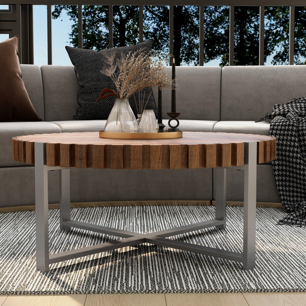 Felief 31.4" Modern Wooden Drum Coffee Table