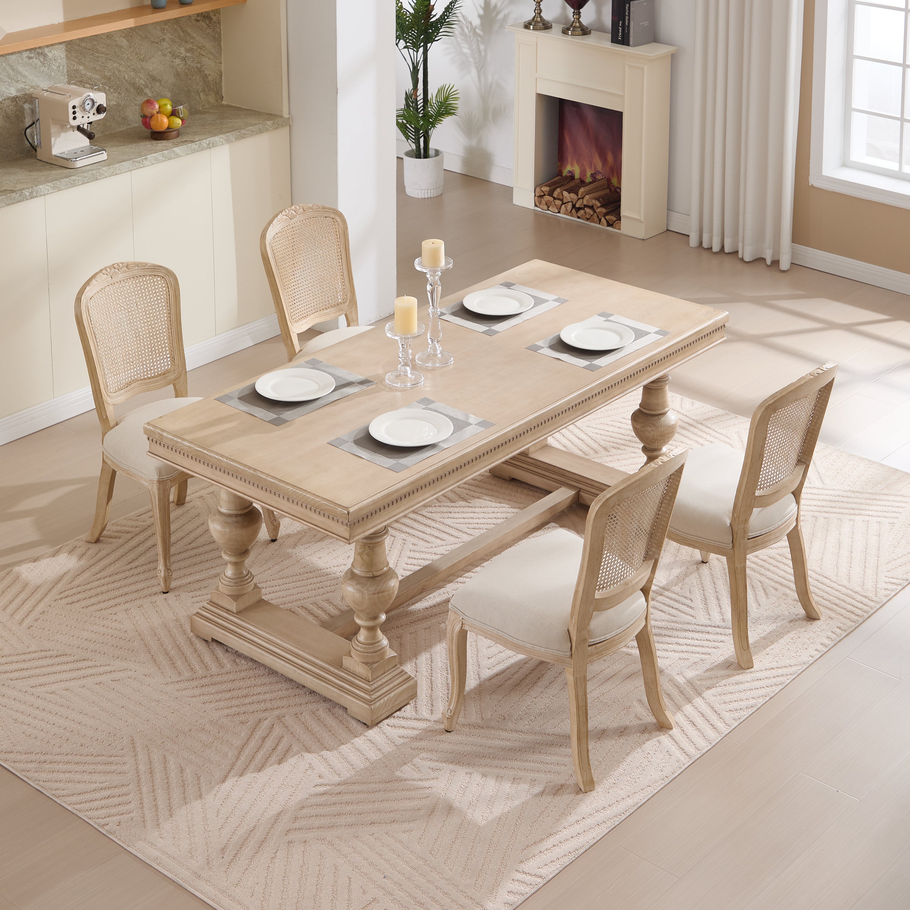French Country Upholstered Dining Chairs Set of 2, Beige