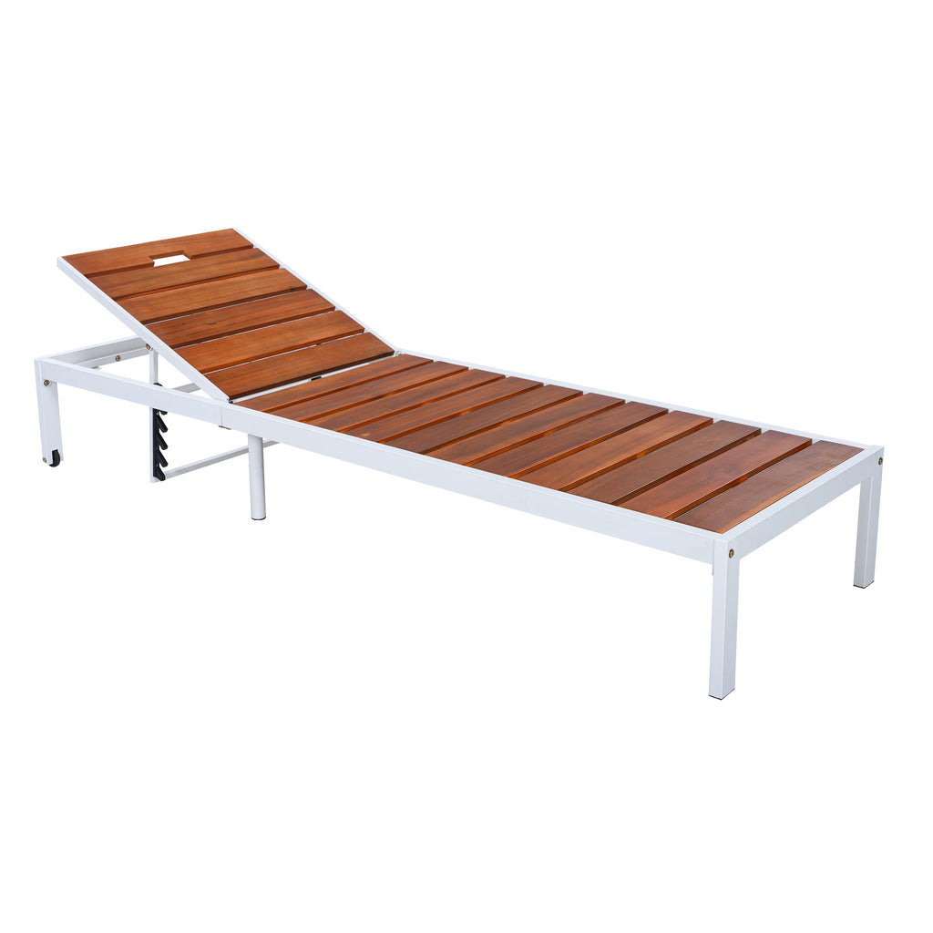 Outdoor Chaise Lounge Acacia Wood Steel Frame White Brown 78.7