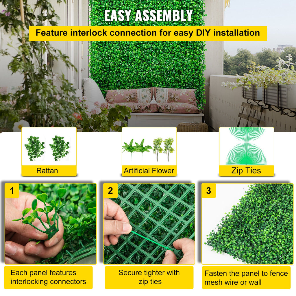 Artificial Boxwood Hedge Wall Panels 20 Pack 20"x20" Privacy