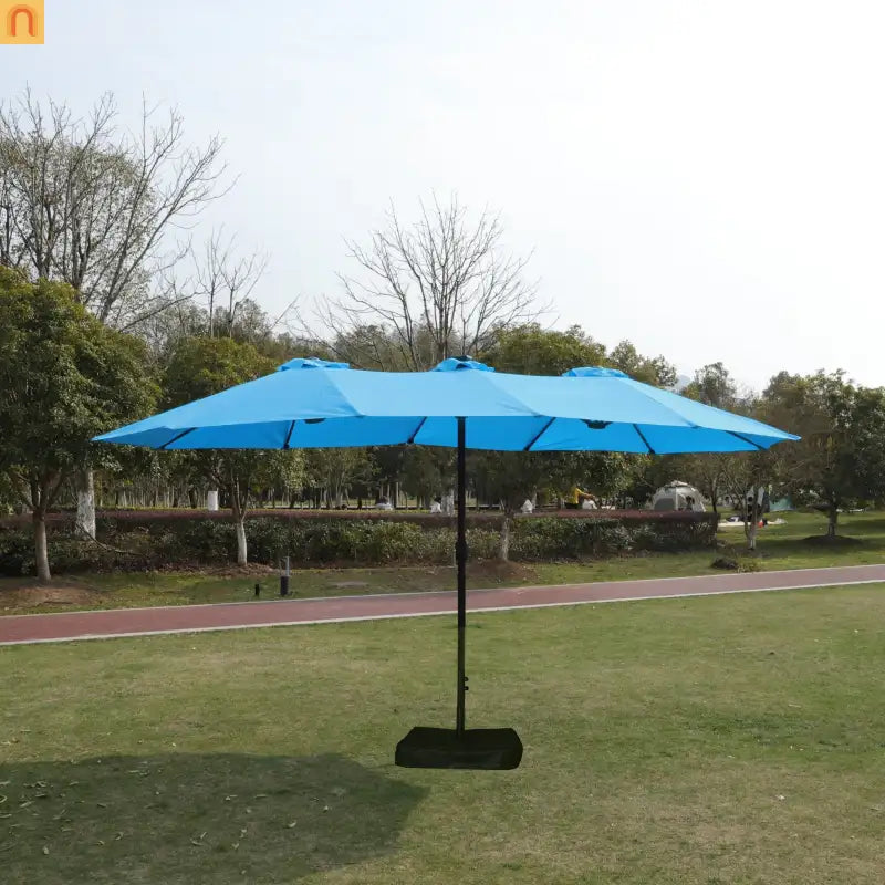 Patio Umbrella Double Sided Rectangle Blue 15 Ft Steel 12 Ribs Crank