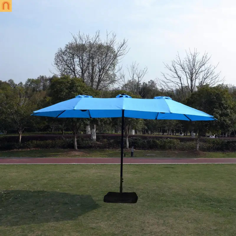Patio Umbrella Double Sided Rectangle Blue 15 Ft Steel 12 Ribs Crank