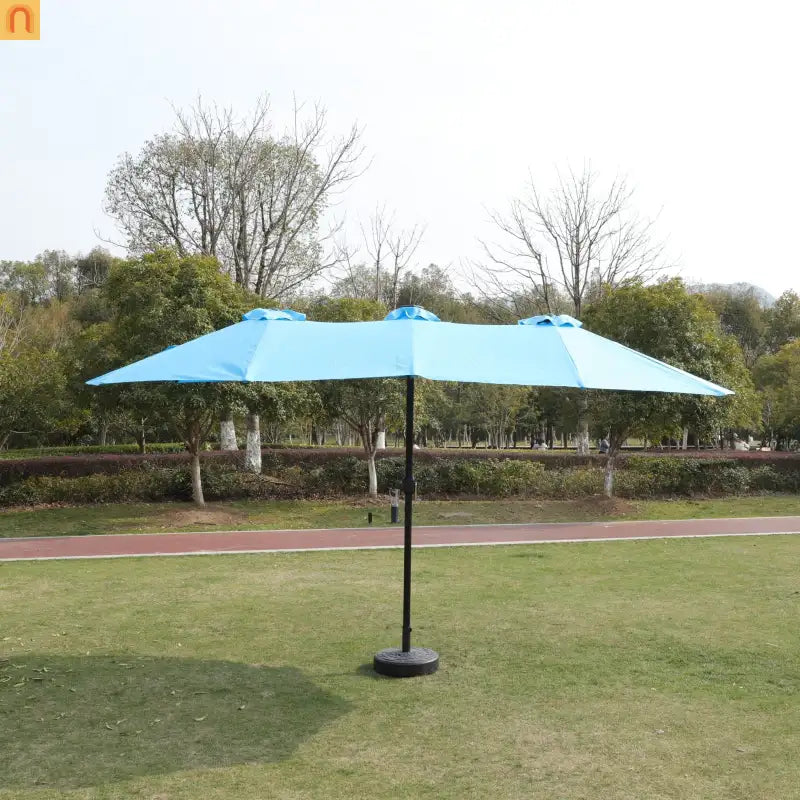 Patio Umbrella Double Sided Rectangle Blue 15 Ft Steel 12 Ribs Crank