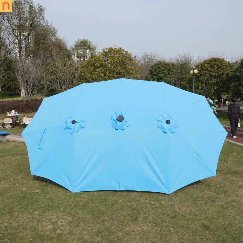 Patio Umbrella Double Sided Rectangle Blue 15 Ft Steel 12 Ribs Crank