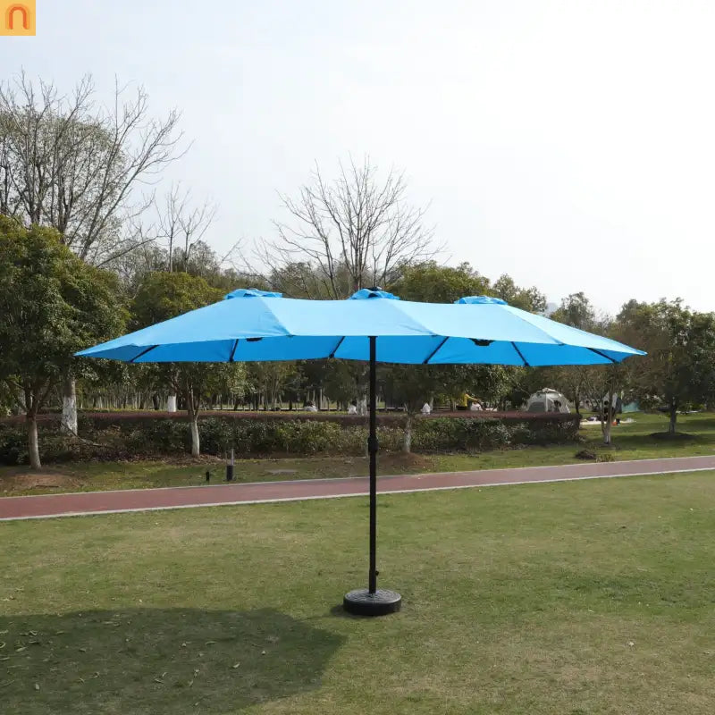 Patio Umbrella Double Sided Rectangle Blue 15 Ft Steel 12 Ribs Crank