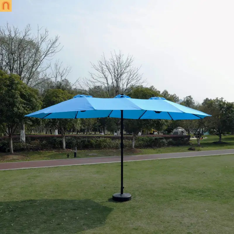 Patio Umbrella Double Sided Rectangle Blue 15 Ft Steel 12 Ribs Crank