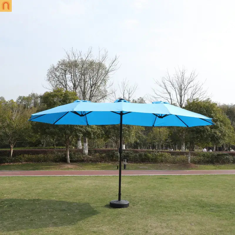 Patio Umbrella Double Sided Rectangle Blue 15 Ft Steel 12 Ribs Crank