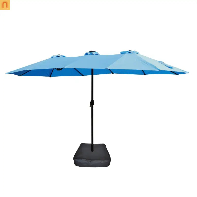 Patio Umbrella Double Sided Rectangle Blue 15 Ft Steel 12 Ribs Crank