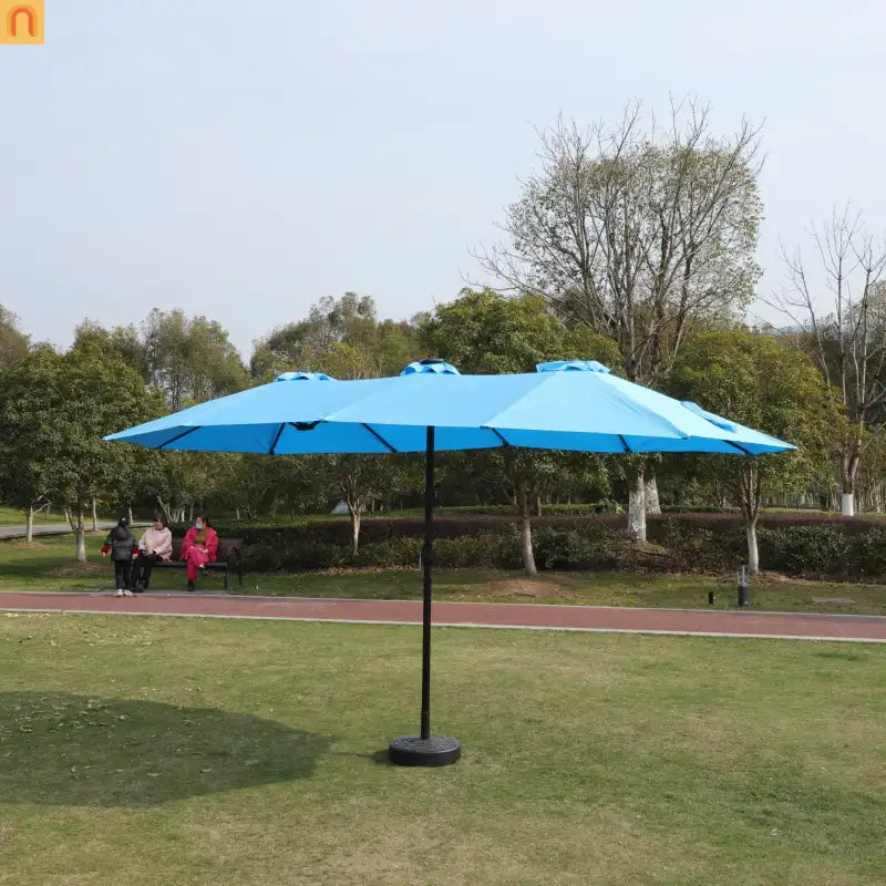 Patio Umbrella Double Sided Rectangle Blue 15 Ft Steel 12 Ribs Crank