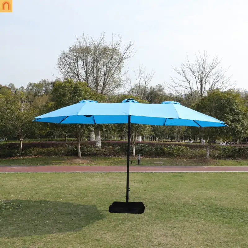 Patio Umbrella Double Sided Rectangle Blue 15 Ft Steel 12 Ribs Crank
