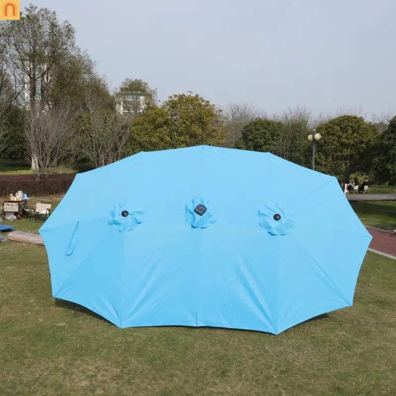 Patio Umbrella Double Sided Rectangle Blue 15 Ft Steel 12 Ribs Crank