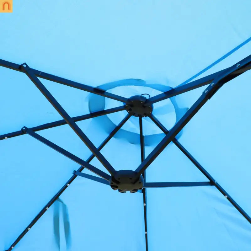 Patio Umbrella Double Sided Rectangle Blue 15 Ft Steel 12 Ribs Crank