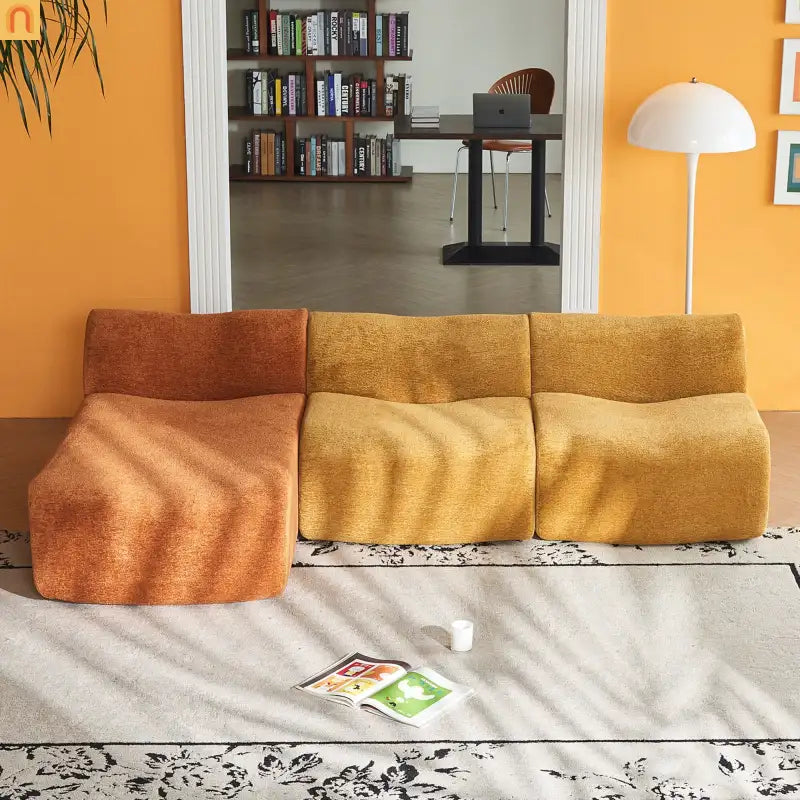 Sectional Sofa L-Shape Velvet Color-Block 6 Seat 129 In No Assembly