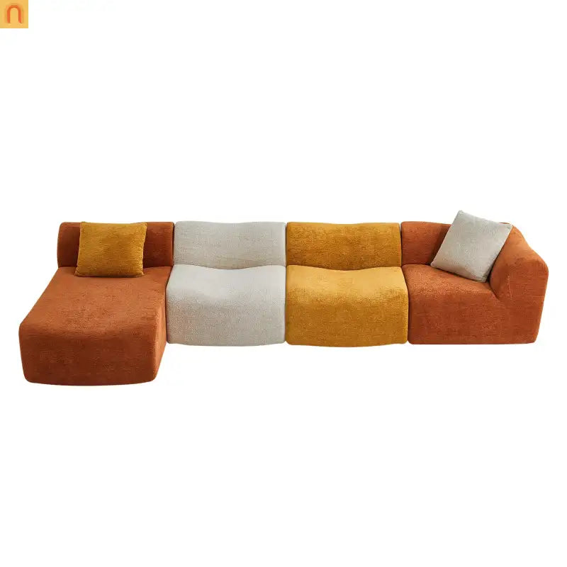 Sectional Sofa L-Shape Velvet Color-Block 6 Seat 129 In No Assembly