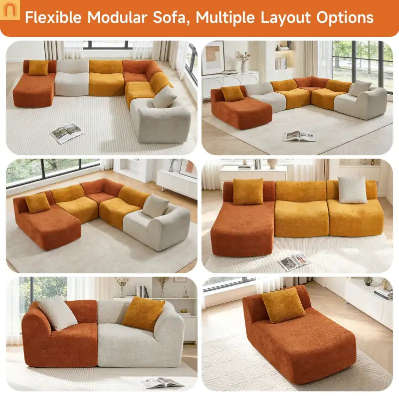 Sectional Sofa L-Shape Velvet Color-Block 6 Seat 129 In No Assembly