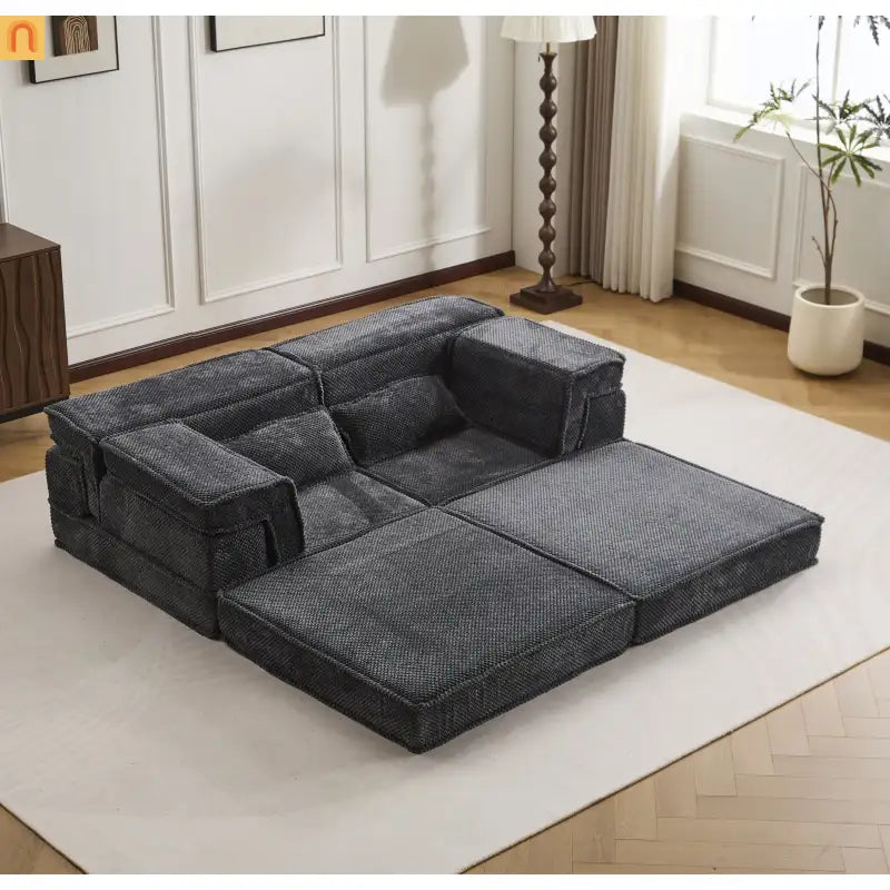 Sofa Bed Modular Circle Fleece Dark Gray Memory Foam 79 In
