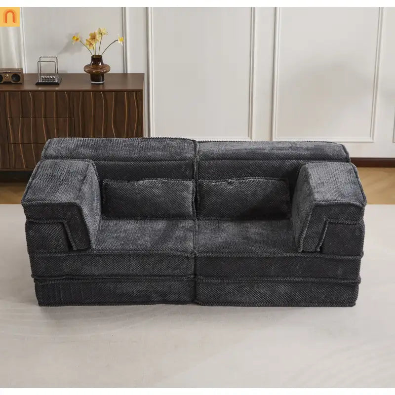 Sofa Bed Modular Circle Fleece Dark Gray Memory Foam 79 In