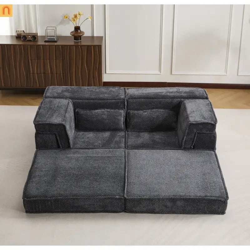 Sofa Bed Modular Circle Fleece Dark Gray Memory Foam 79 In
