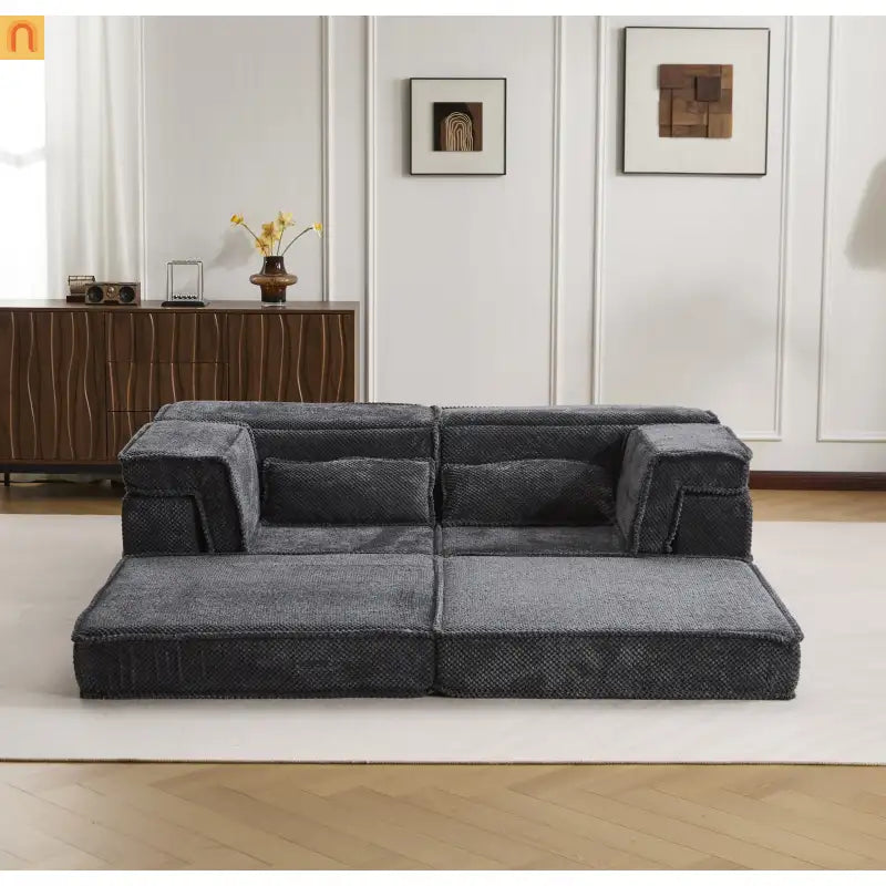 Sofa Bed Modular Circle Fleece Dark Gray Memory Foam 79 In