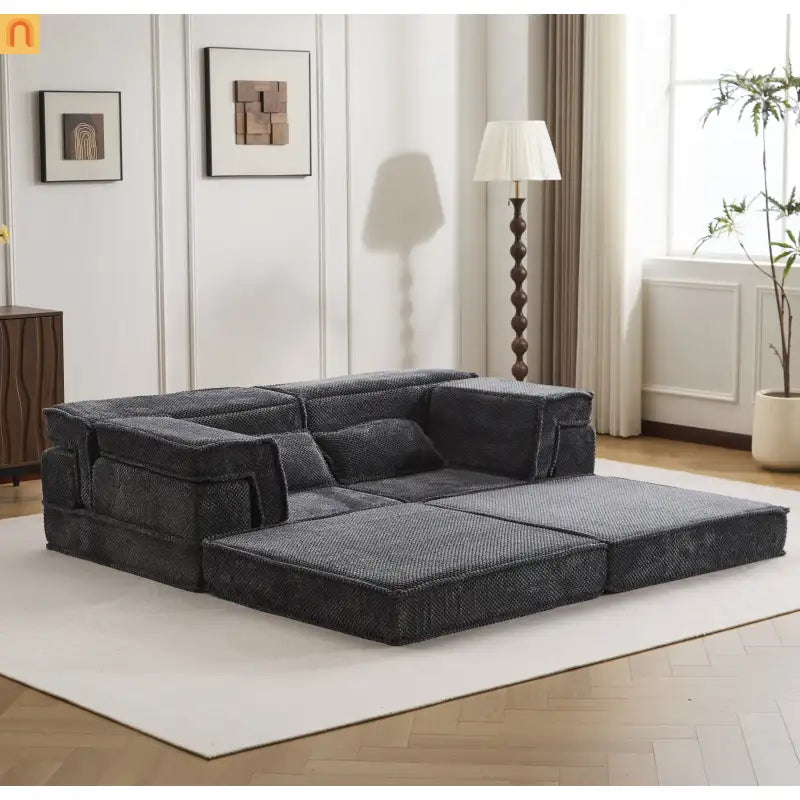 Sofa Bed Modular Circle Fleece Dark Gray Memory Foam 79 In