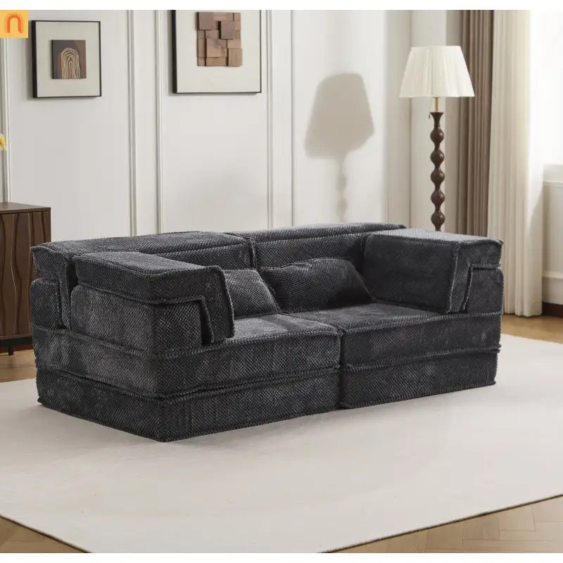 Sofa Bed Modular Circle Fleece Dark Gray Memory Foam 79 In