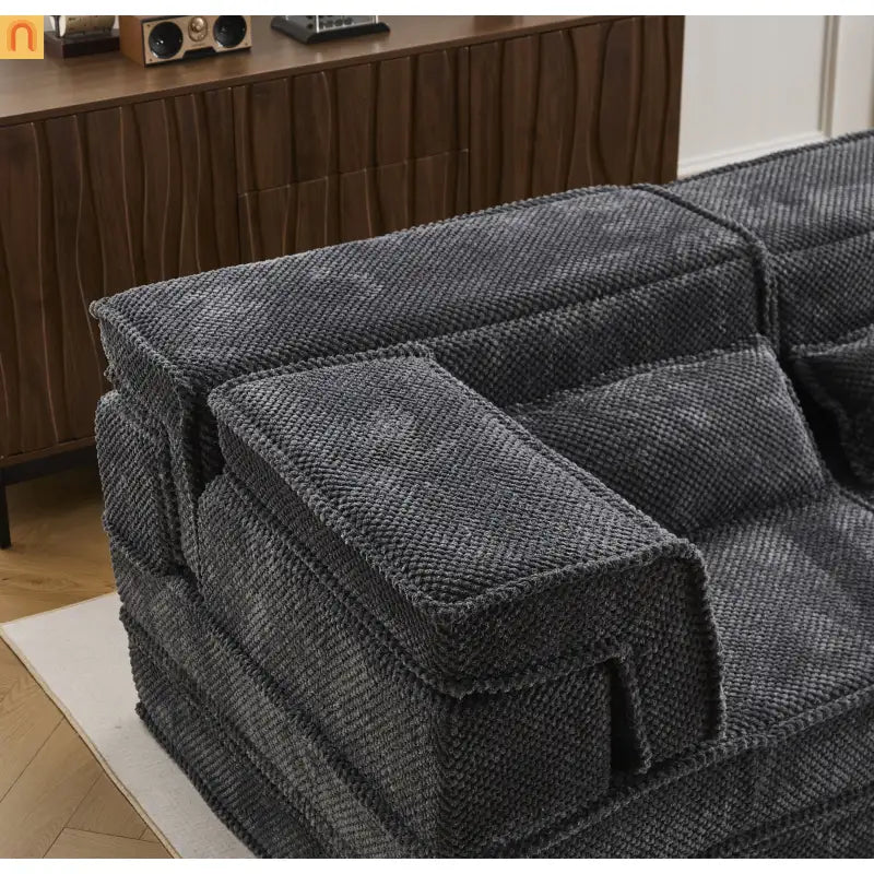 Sofa Bed Modular Circle Fleece Dark Gray Memory Foam 79 In
